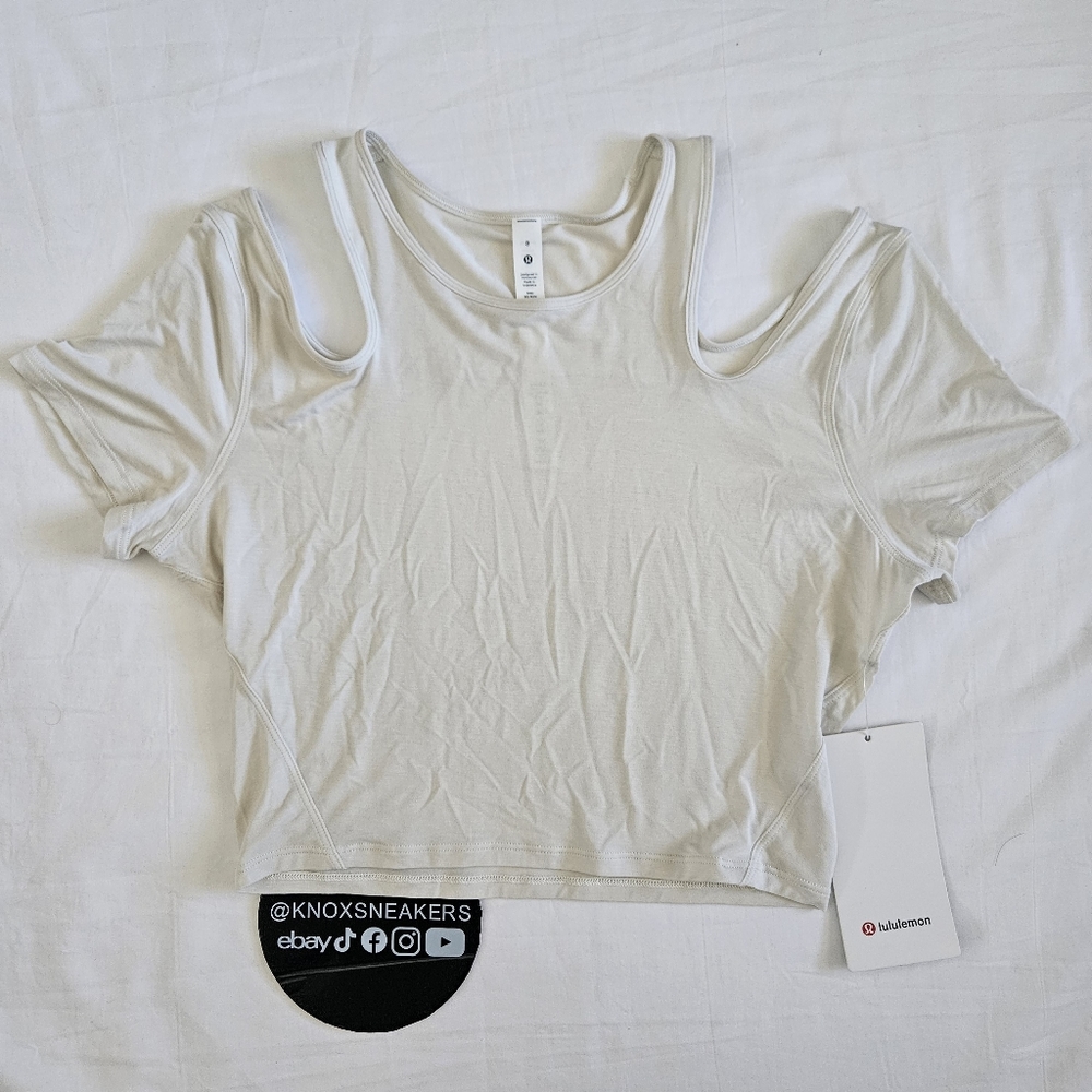 Lululemon Shoulder Cut-Out Yoga T-Shirt Bone NEW Women's Size 8